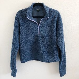 Blue Cropped sherpa quarter zip
